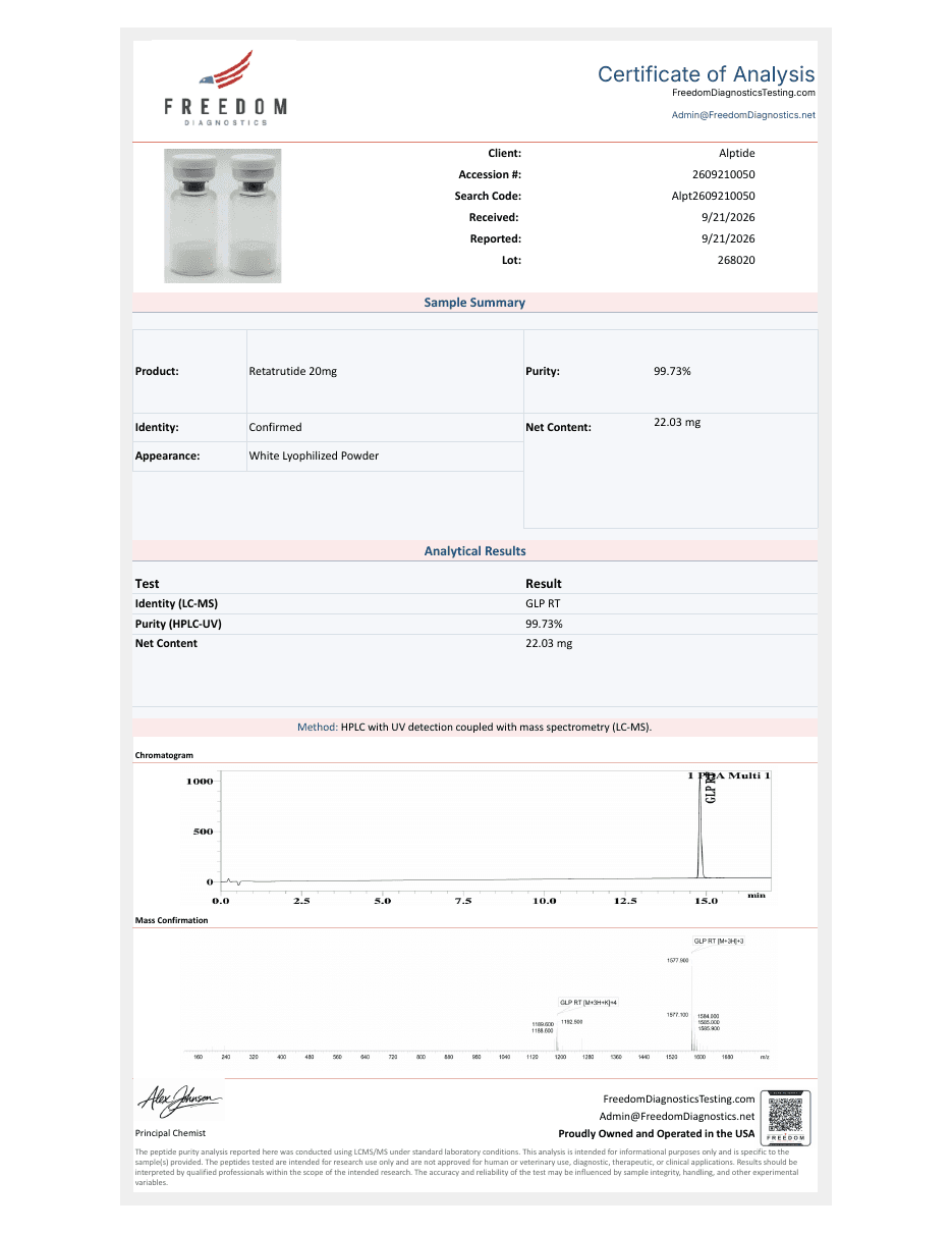 Analysezertifikat – GLP-3 (RT), Charge 268020, Freedom Diagnostics